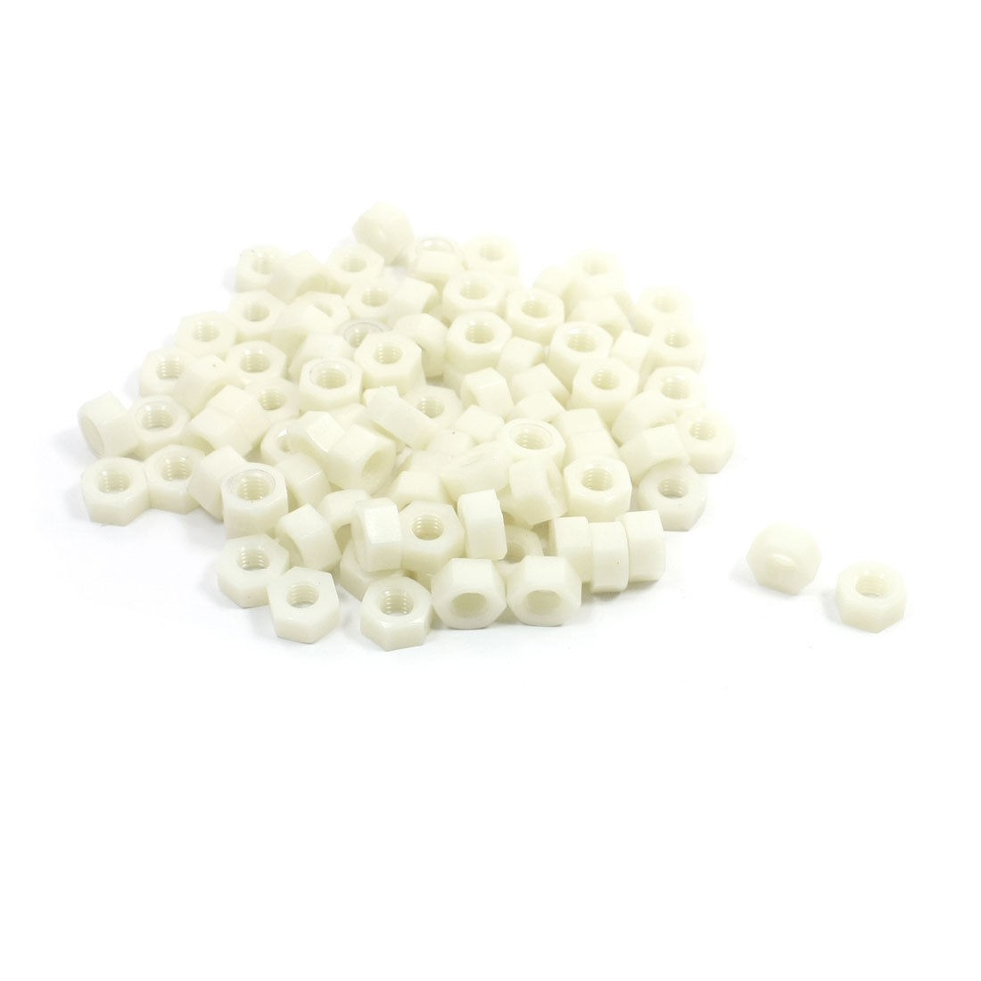 100 Pcs M8 x 7mm Wihte Nylon Hex Hexagonal Threaded Spacer Support