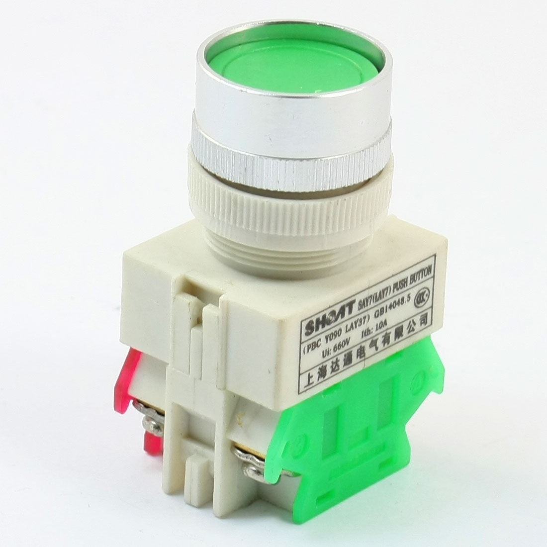 Latching Actuator DPST Green Round Push Button Switch 660V 10A