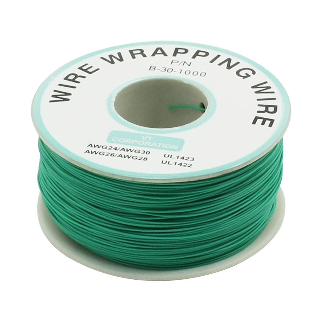 P/N B-30-1000 Insulated PVC Coated 30AWG Wire Wrapping Wires Reel 656Ft Green