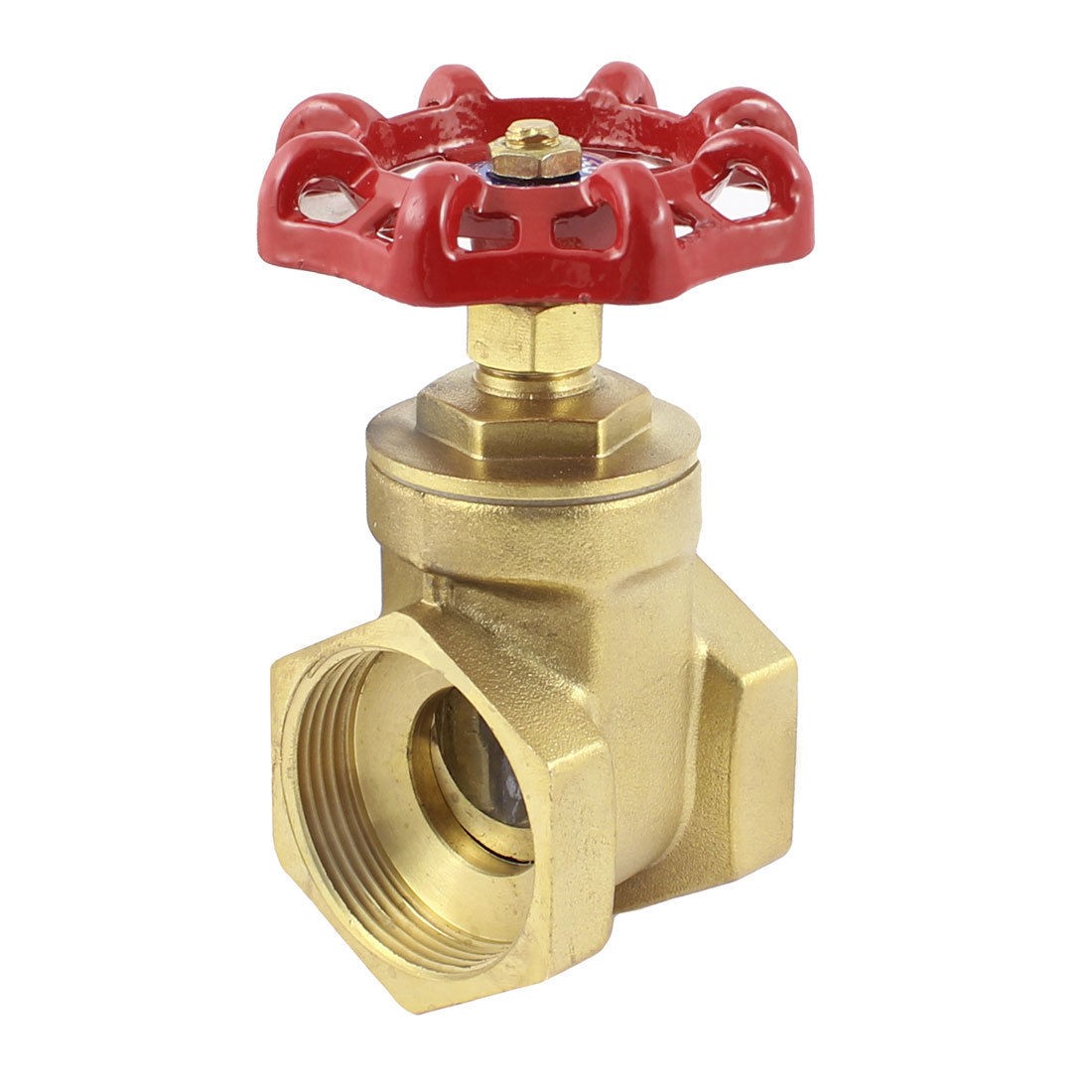 Pipe Fitting Gold Tone Solid Brass Red Grip Gate Valve 1 1/2" PT