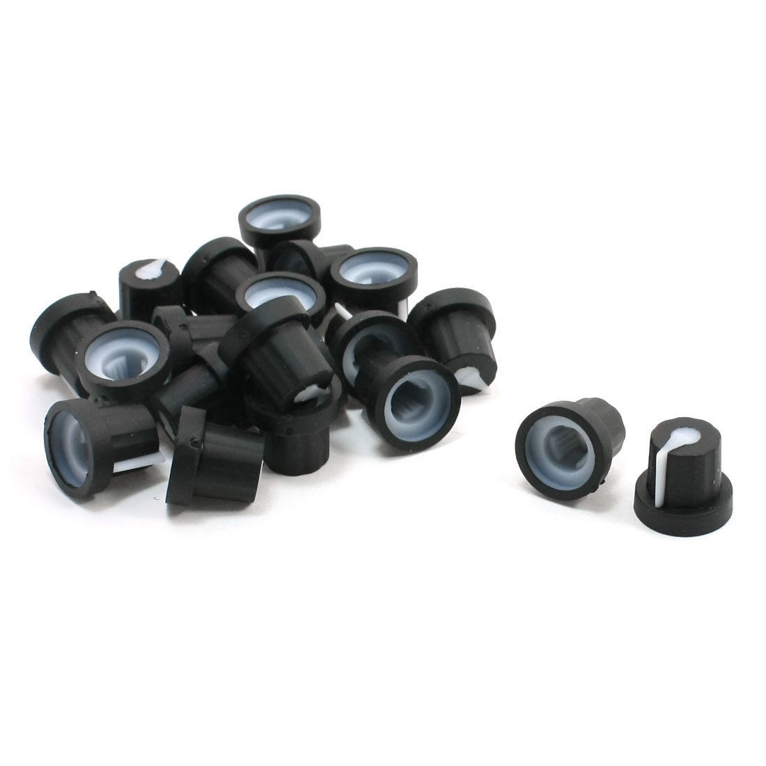 20 Pcs 6mm Shaft Diameter Soft Plastic Nonslip Potentiometer Knobs Black White