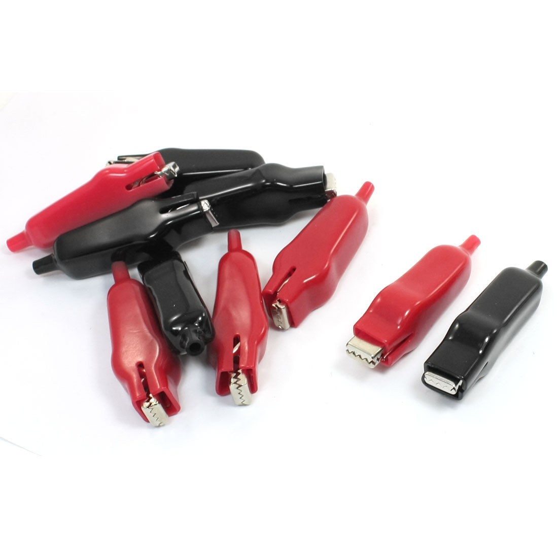 Disposable Red Black Plastic Covered 7.5cm Metal Alligator Clips 10Pcs