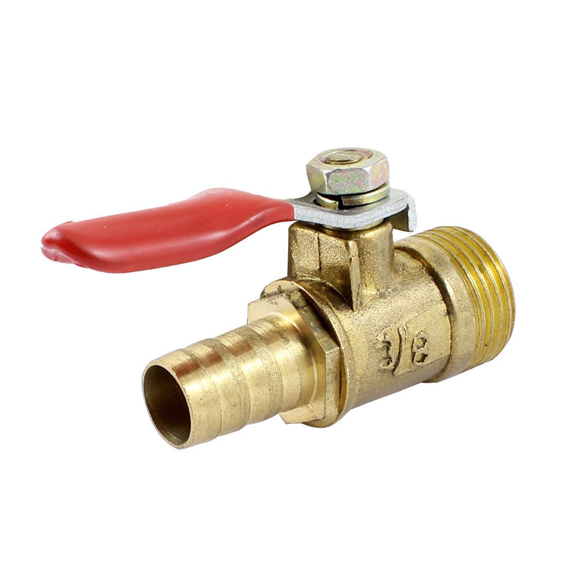 Red Lever Handle 3/8" PT Thread to Hose Barb Air Flow Ball Valve