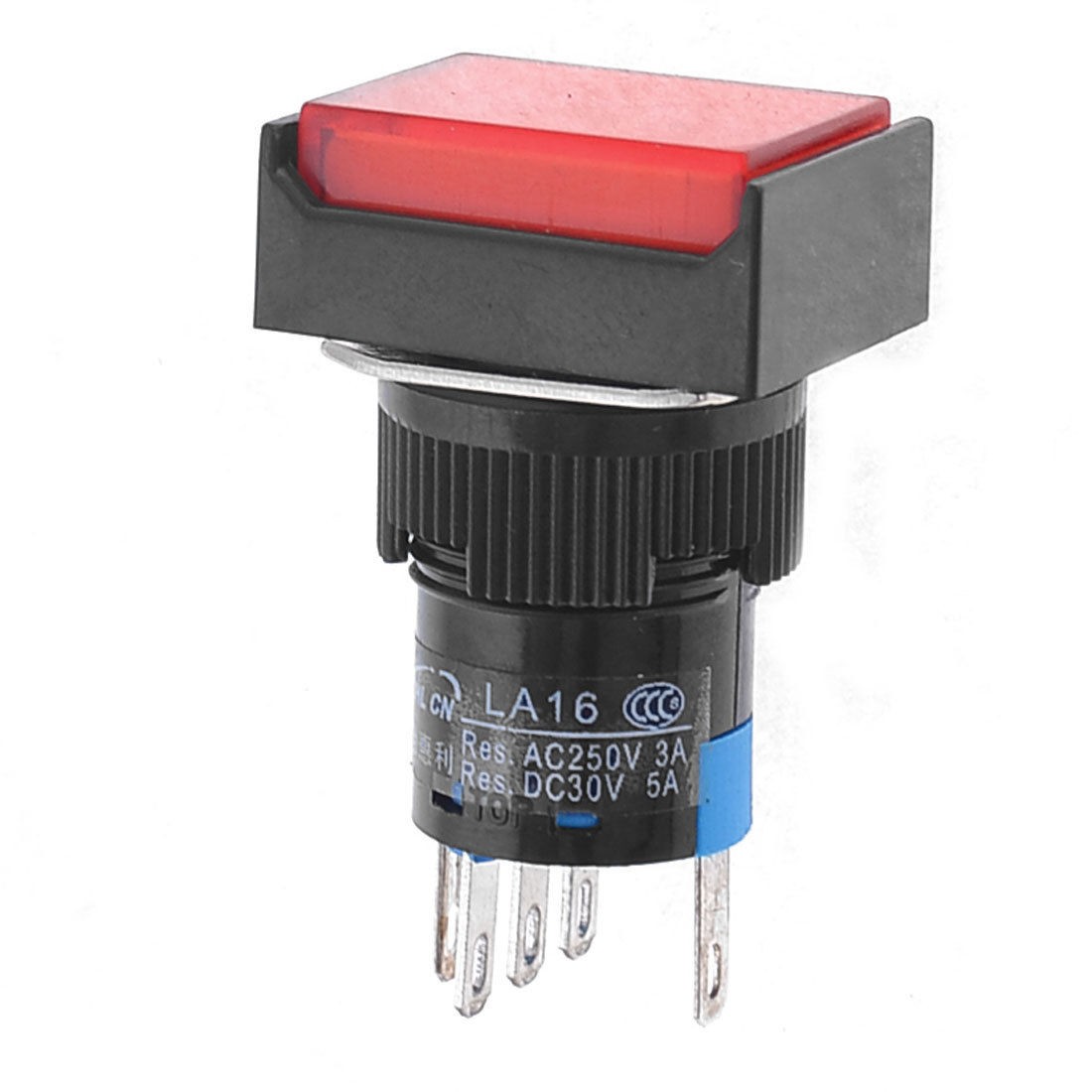 AC250V 3A DC30V 5A Momentary 5 Pins NO 2NC Rectangle Reset Push Button Switch