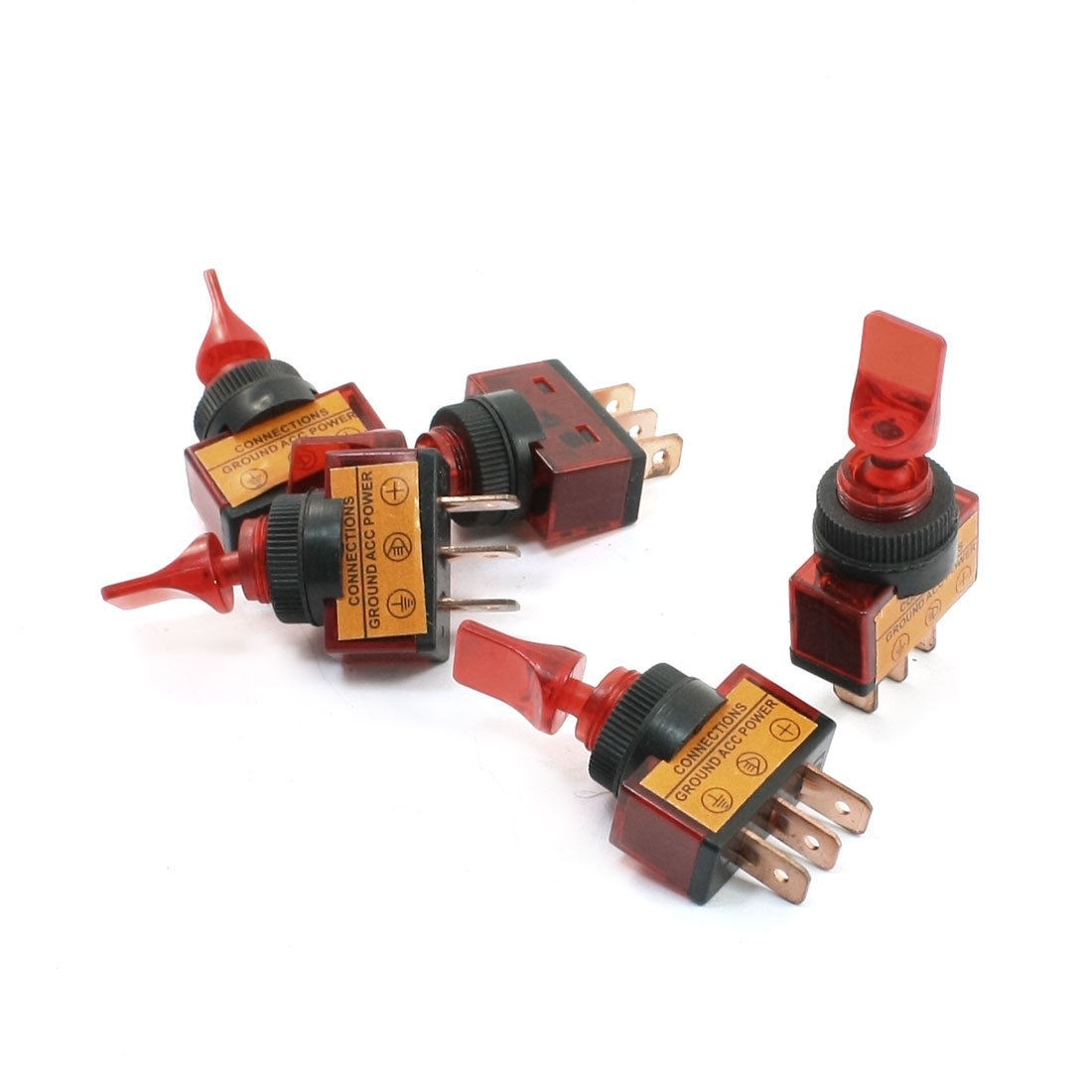 5PCS DC12V 20A Red Indicator 3 Pin SPST On/Off Car Toggle Switch ASW-14D