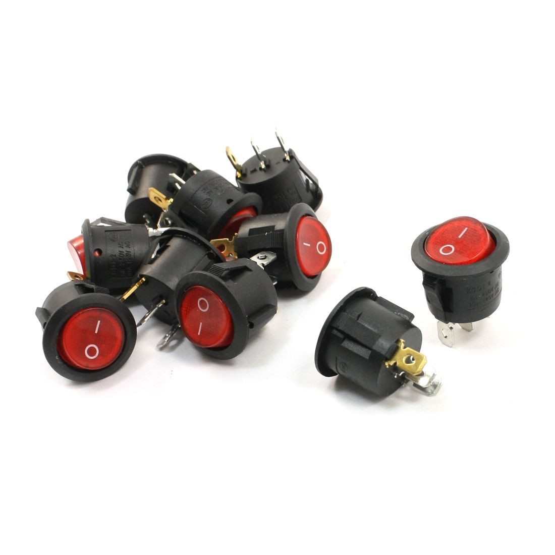 6A 250VAC 10A 125VAC SPST I/O ON-OFF Red Lamp 3P Snap In Rocker Switch 10 Pcs