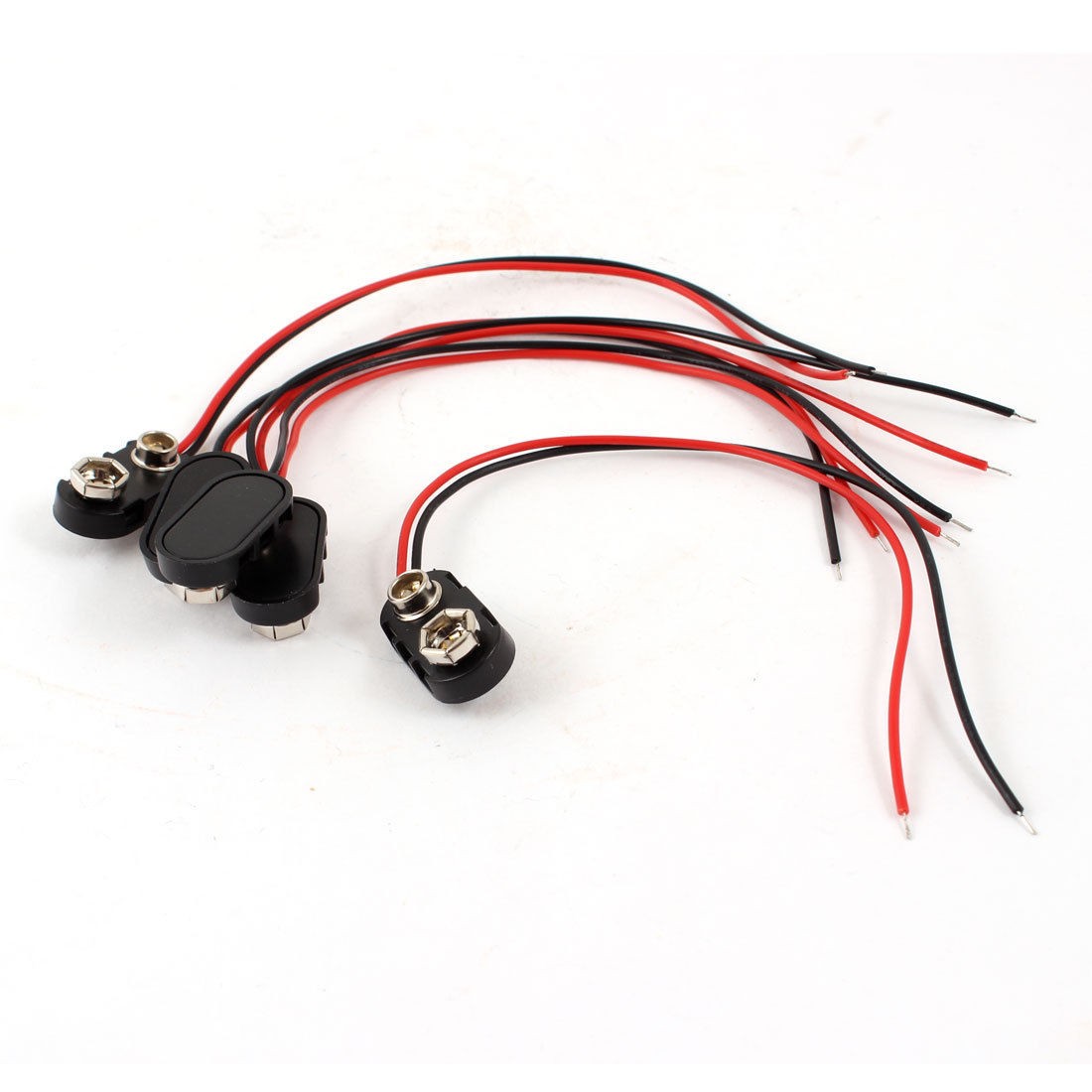 5 Pcs Black Plastic Housing 5.9" Two-wired 9V Battery Clip Connectors