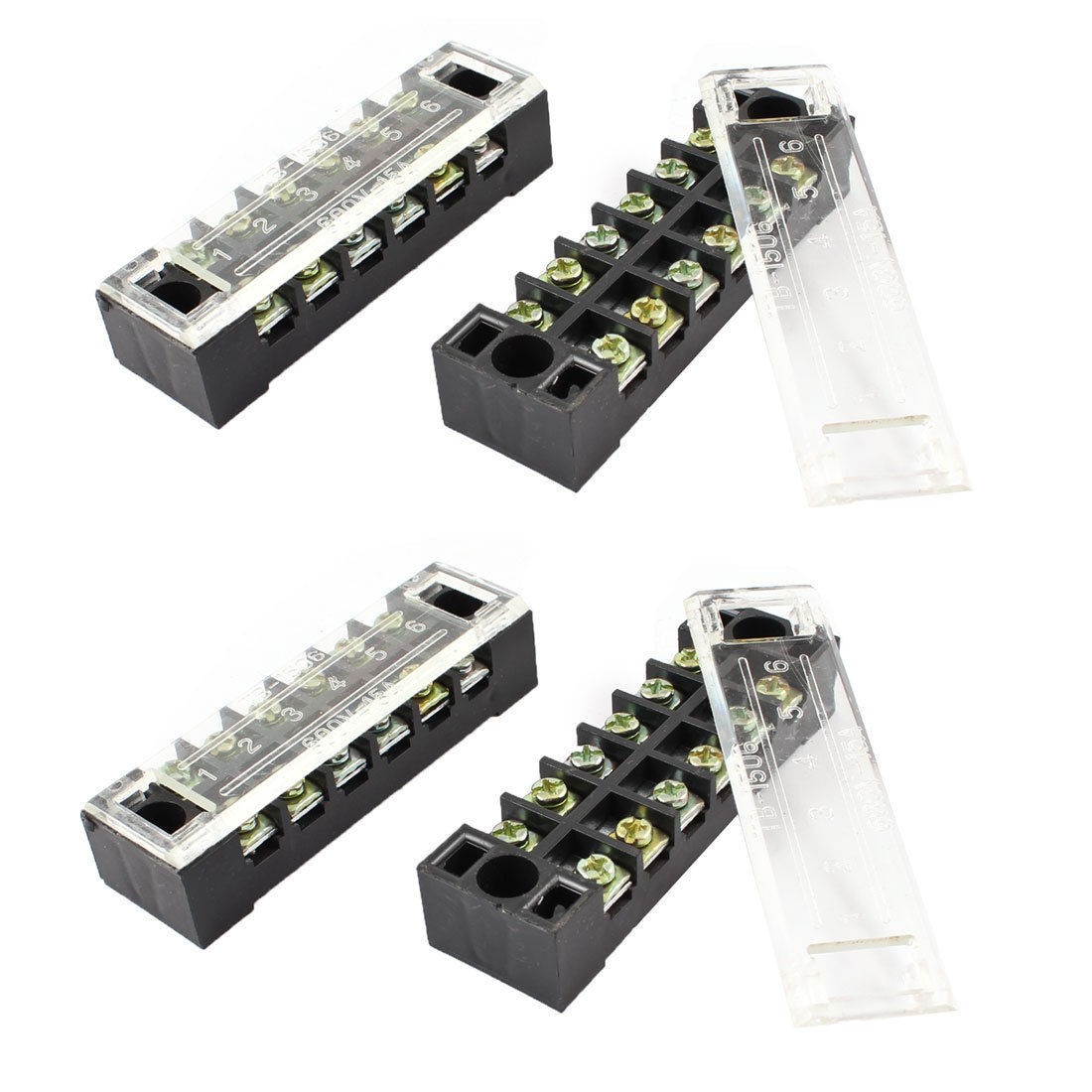 4 Pcs 15A Dual Row 6P Screw Connector Electric Barrier Terminal Block Strip