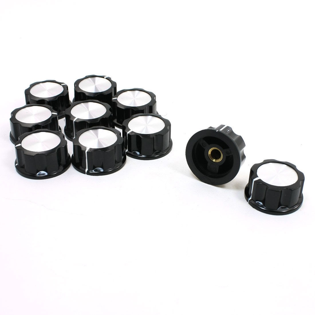 10pcs 30mm Top Dia Brass Tone Core White Mark Knobs Potentiometer Pot