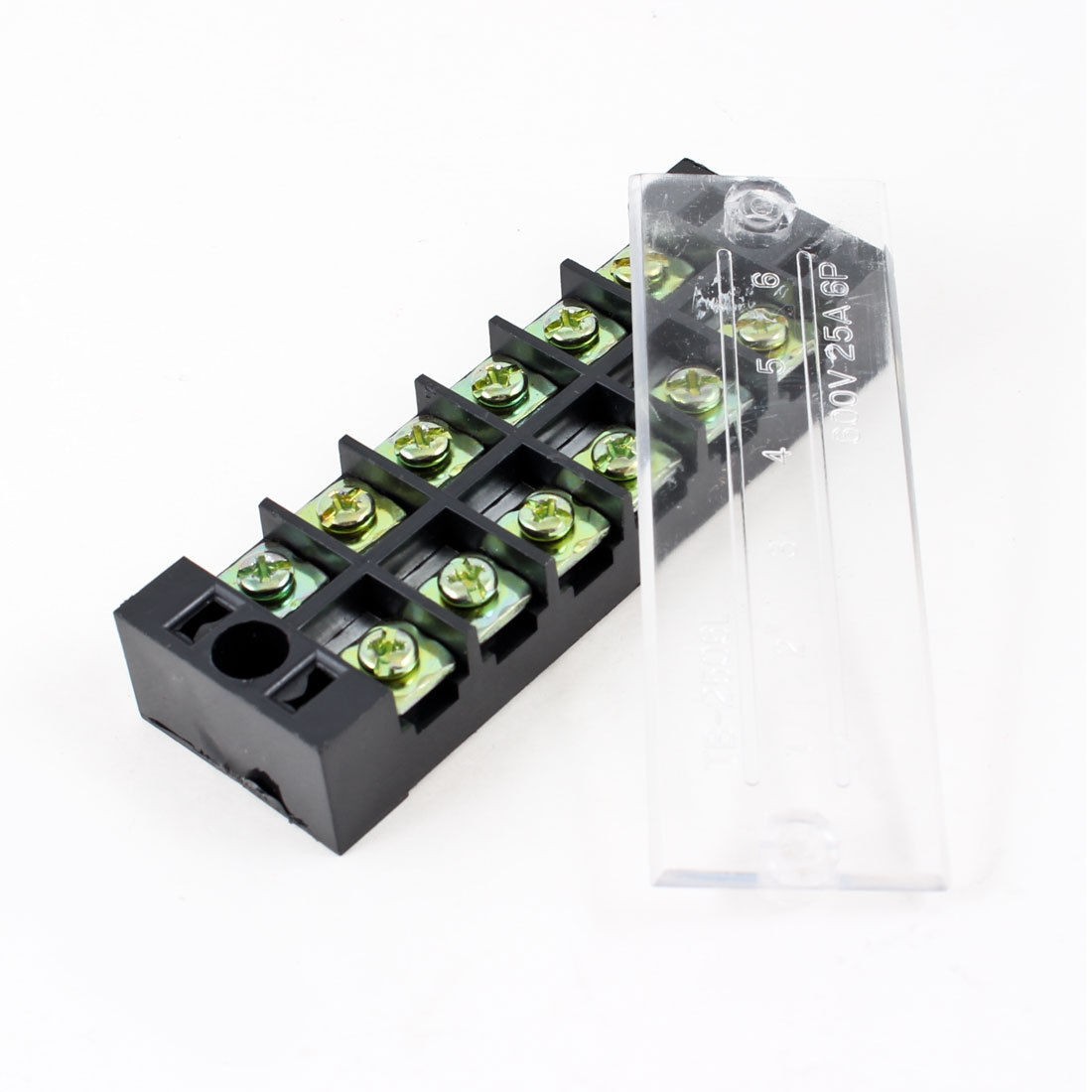 600V 25A Dual Row 6 Positions Screw Terminal Barrier Block Stripe