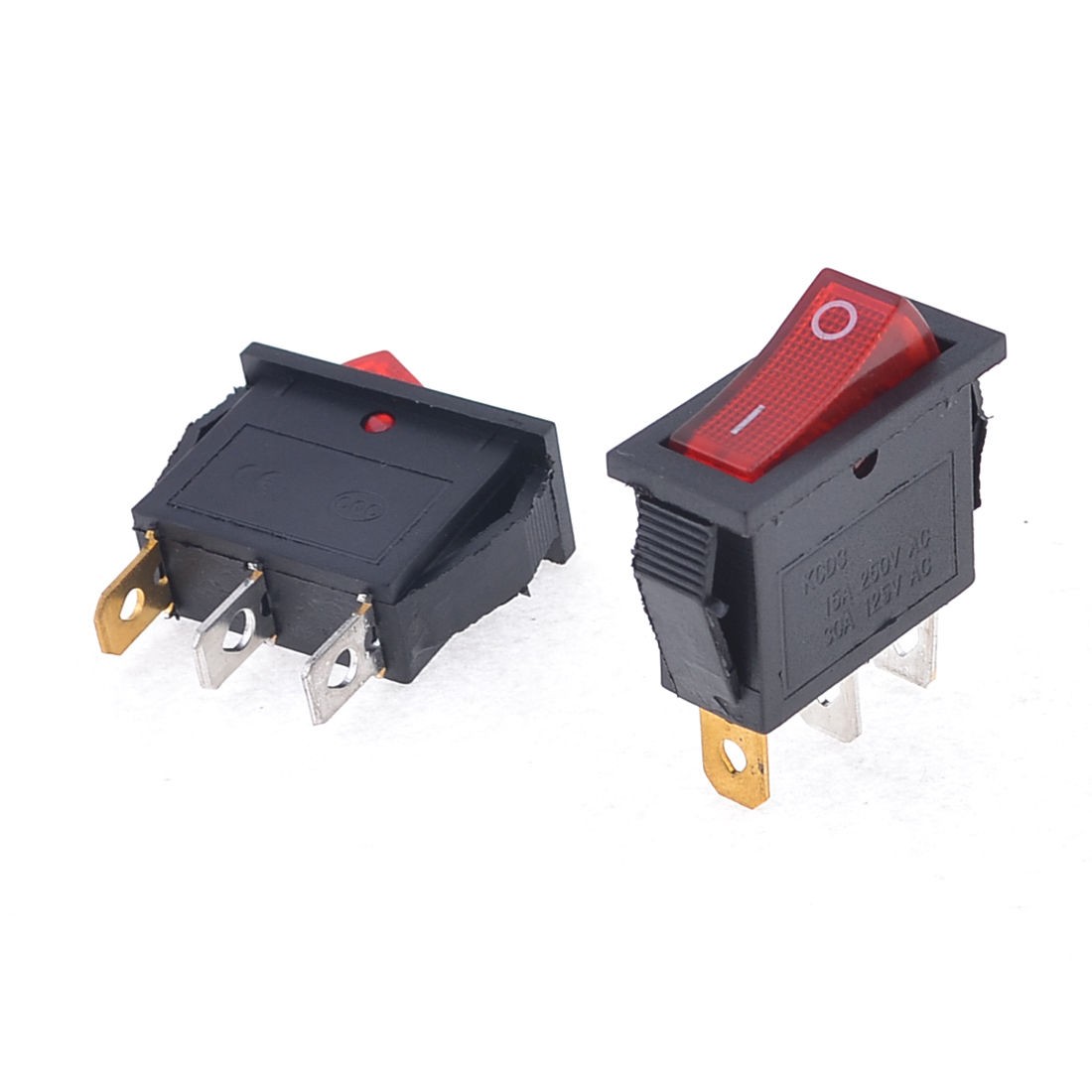 2 Pcs AC 15A/250V 30A/125V Red Light ON/OFF 2 Position SPST Rocker Switch