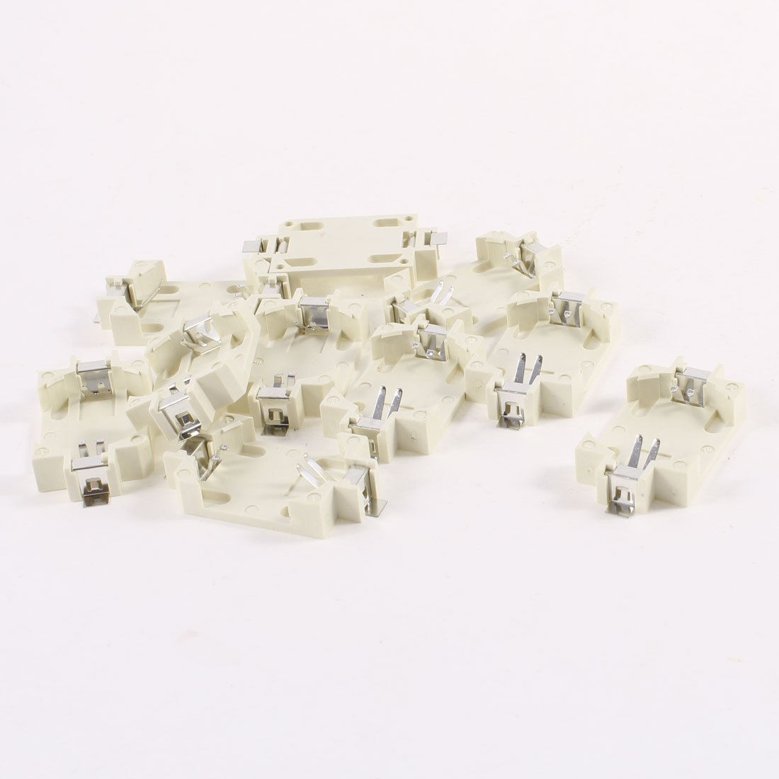 10 Pcs Plastic Shell CR2032 Button Cell Battery Socket Holder Case Off White