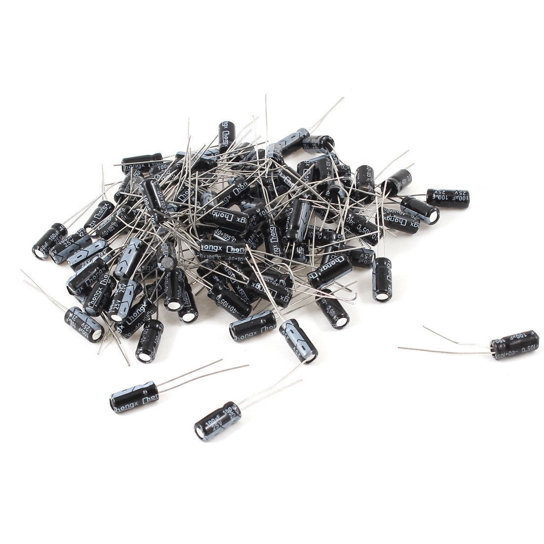 100 Pcs 100uF 25V -40+105C Radial Electrolytic Capacitors Black 4mmx11mm