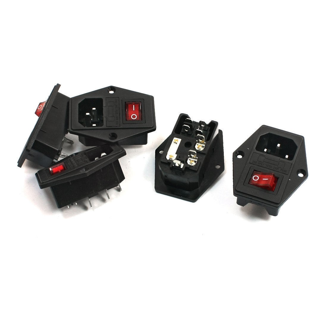 5 Pcs AC250V 10A Red Indicator Switch Fuse Holder IEC320 C14 Inlet Power Socket