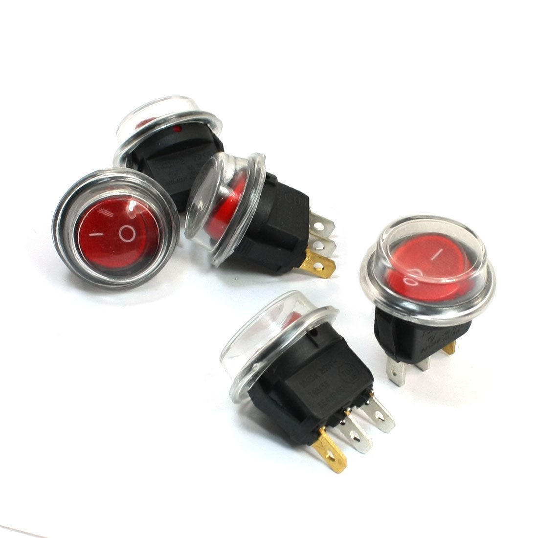 5 Pcs Red Pilot Light SPST 3 Pin Panel Mount Snap in Boat Rocker Switches