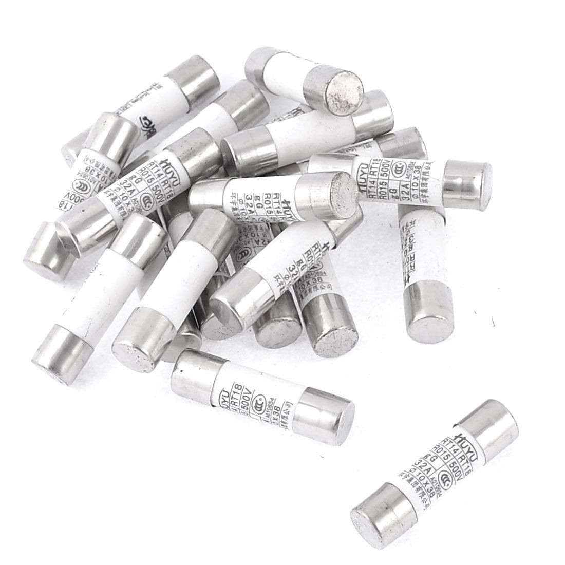 20 Pcs AC 500V 32A RT14 RT18 R015 Fast-blow Acting Ceramic Fuse 10mm Dia 38mm