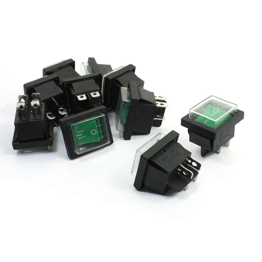 10PCS AC 125V/20A 250V/16A DPST ON/OFF Waterproof Rocker Boat Switch Green
