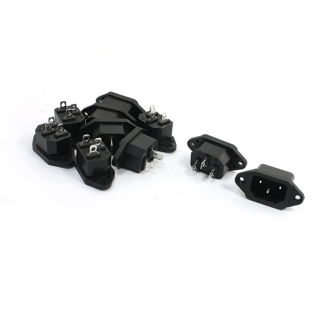 10Pcs Black IEC320 C14 3Pins Male Plug Power Inlet Socket 250V 10A