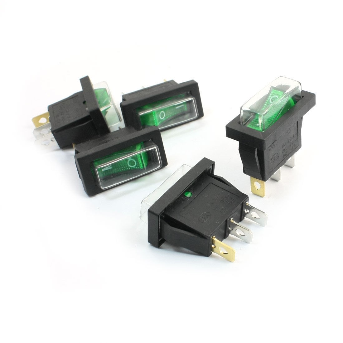 5PCS 2Positions SPDT Panel Mount Green Snap In Boat Rocker Switch w Cover