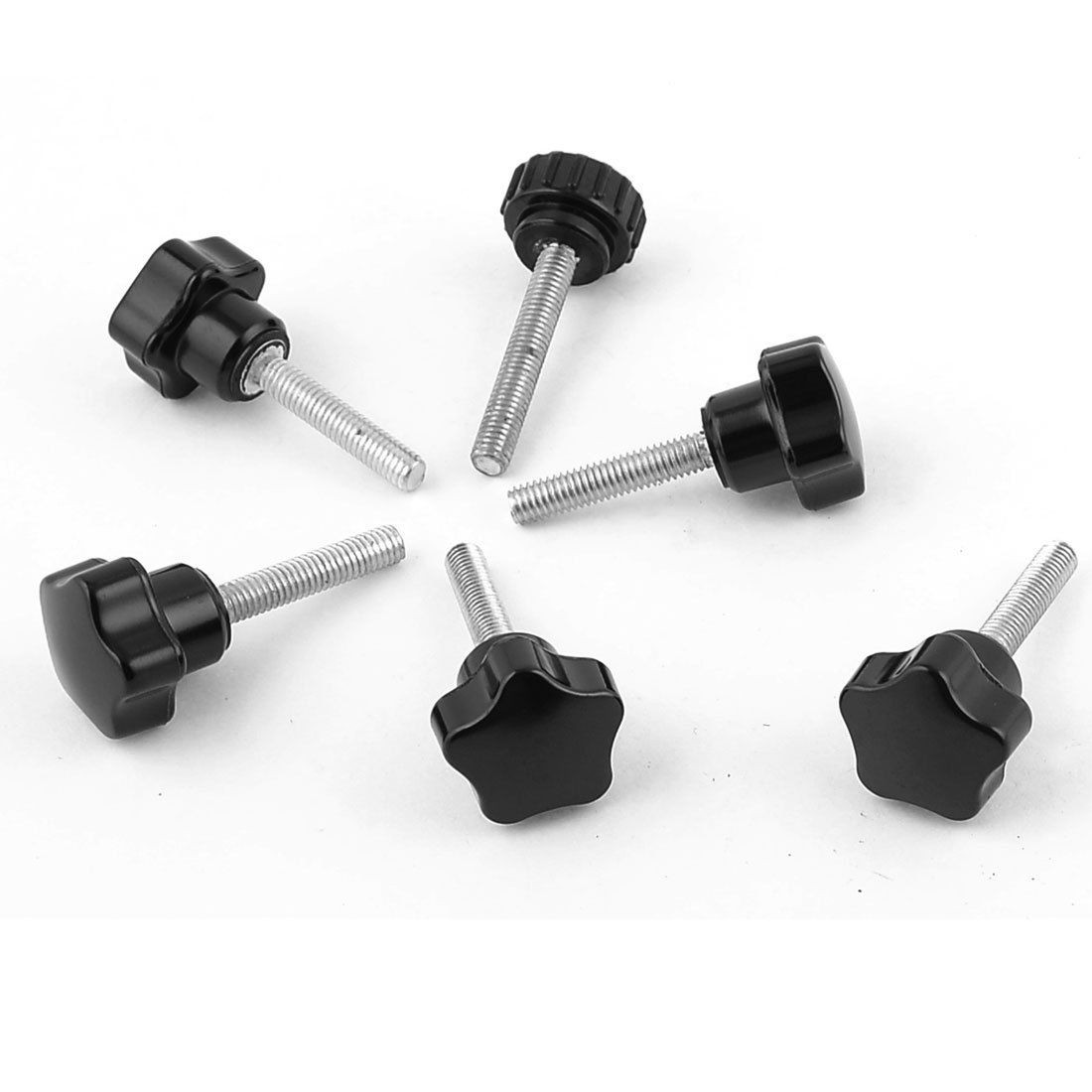 6 Pcs Black Spare Part M6 x 40mm Male Threaded Knurled Grip Star Knob