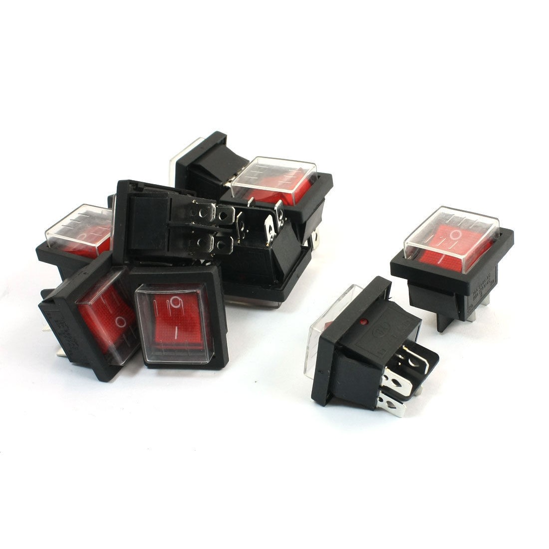 10pcs DPST I/O Red Button Waterproof Boat Rocker Switch AC 125V/20A 250V/16A