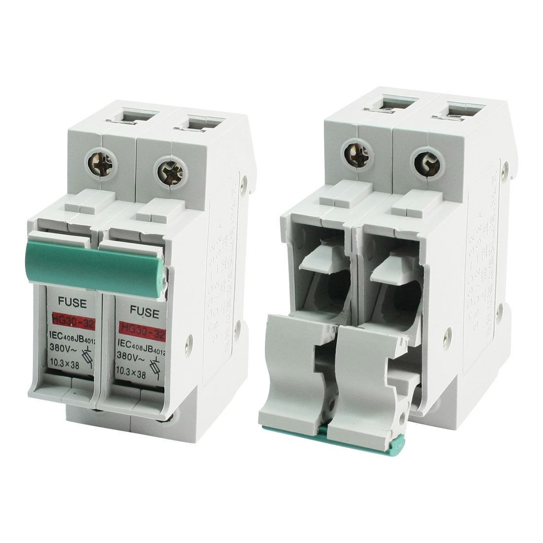 2 Pieces HG30-32 AC380V 2-32A 2Pole 10.3x38mm Cylindrical Fuse Holder Socket