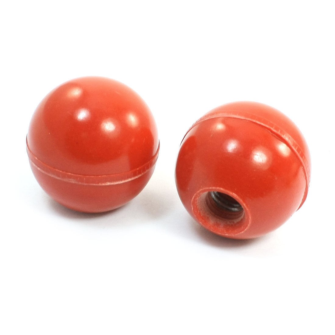 2Pcs Red Solid Plastic Ball Machine Handle Knob 42mm Diameter 12mm Thread