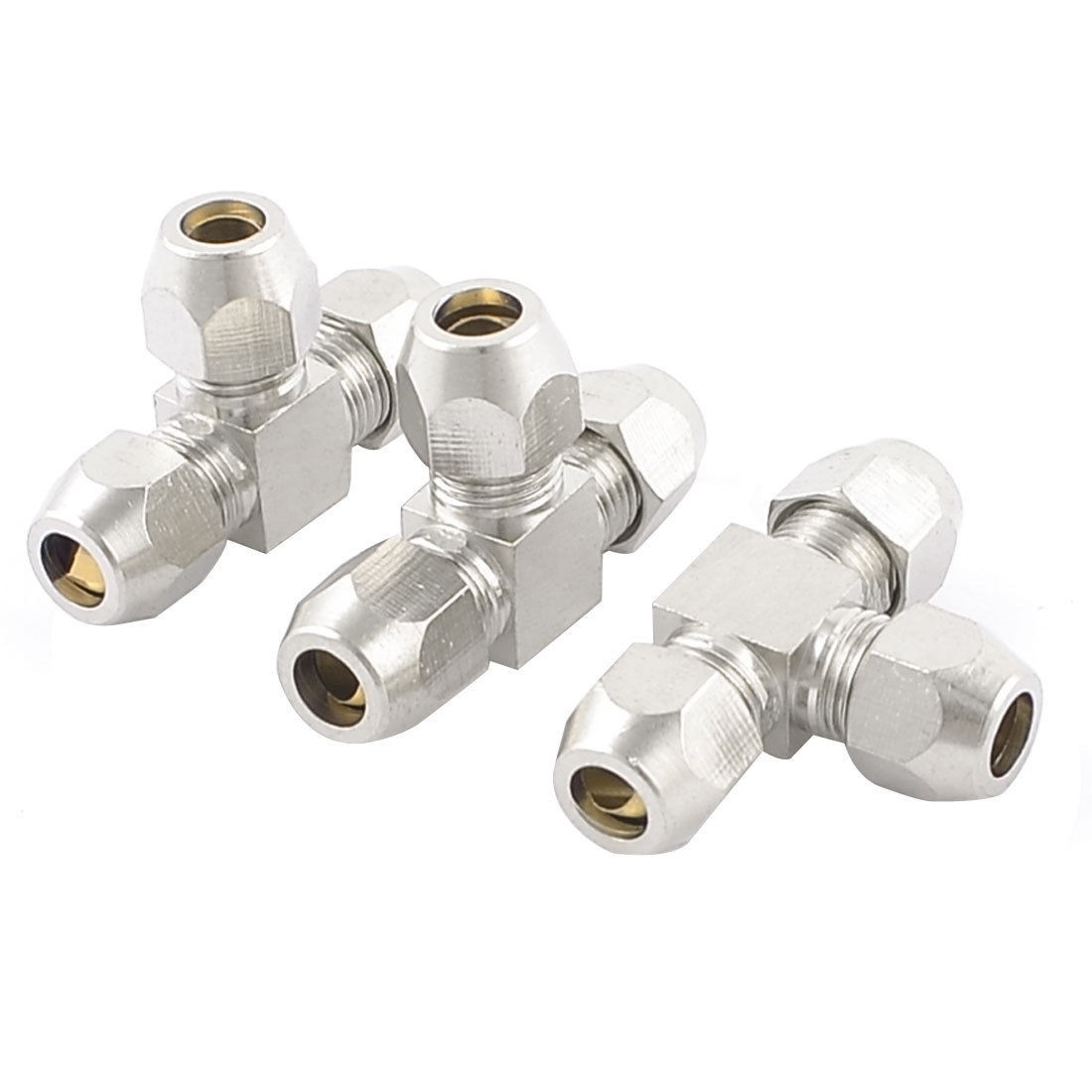 3 x Air Pneumatic 6mm Tube 3 Way T Shaped Quick Connector Coupler Silver Tone
