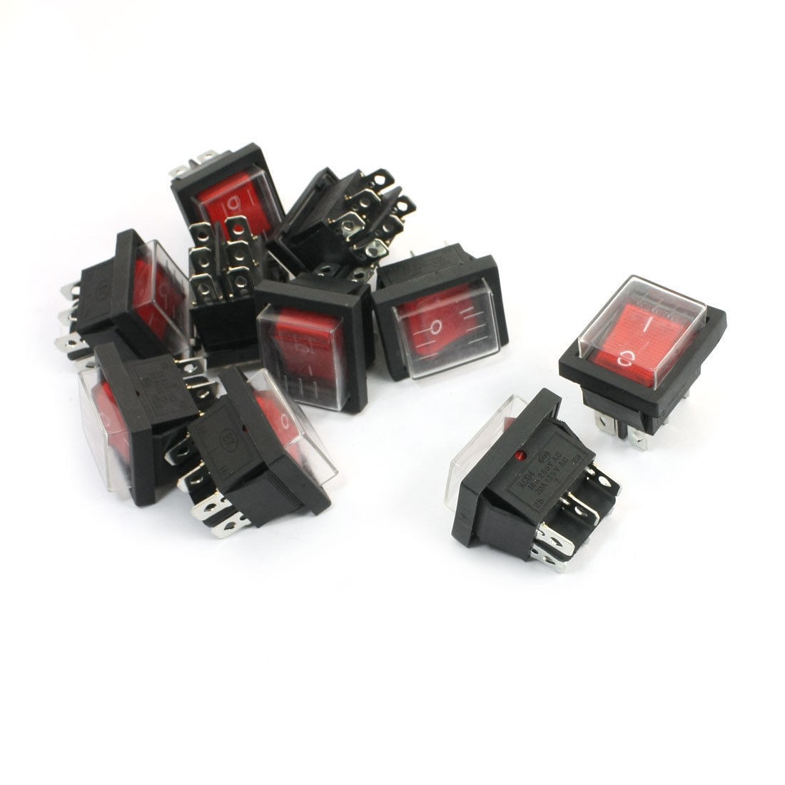 10PCS AC 250V/16A 125V/20A 6Pin 2P2T Red Waterproof Snap in Boat Rocker Switch