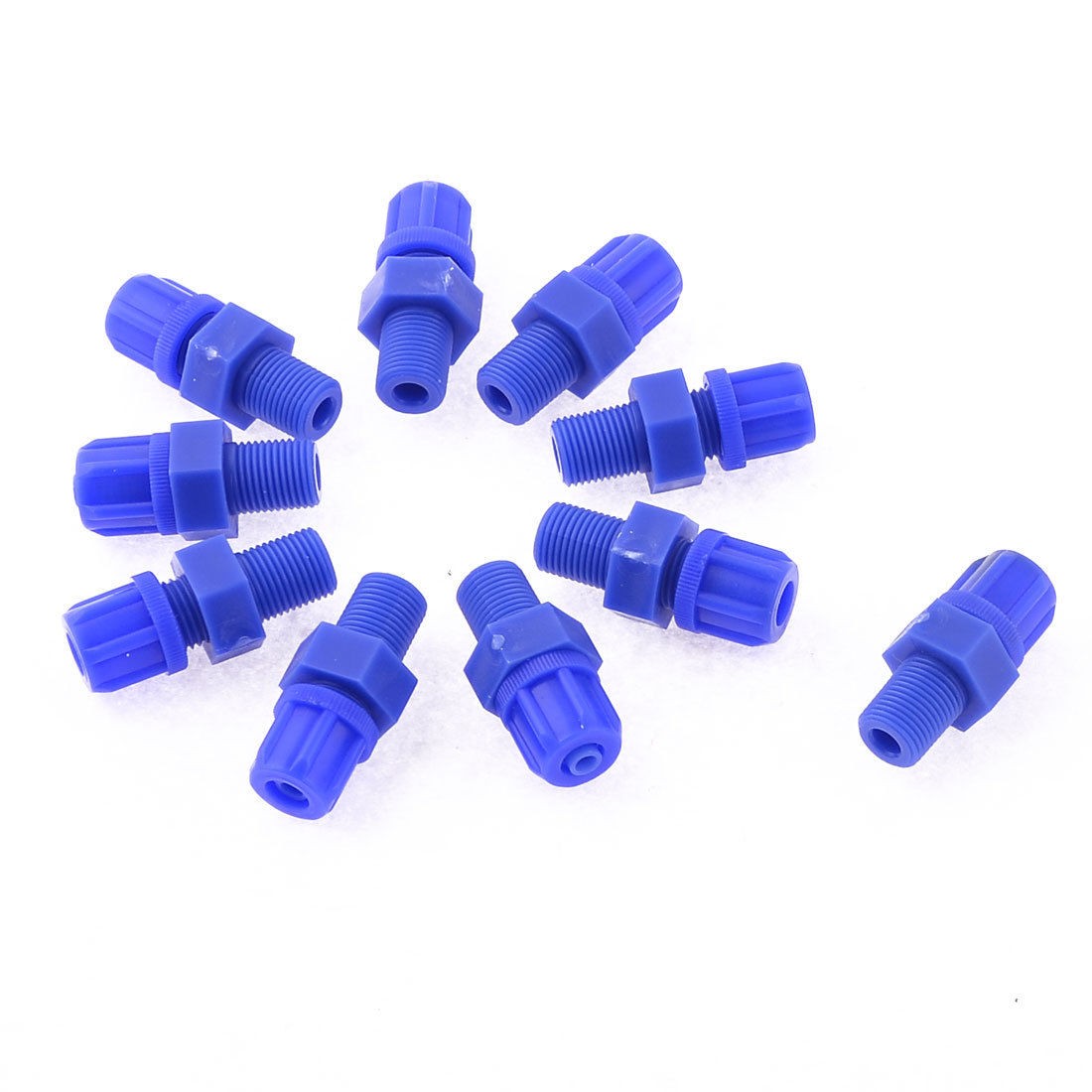 10 Pcs 9 7mm 3 8PT Thread Blue Plastic Air Pipe Connector Fitting BMC6 01