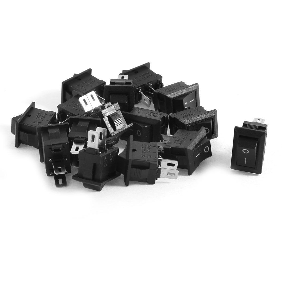 15 Pcs AC 250V/3A 125V/6A 2 Pins SPST On/Off Panel Mount Black Rocker Switch