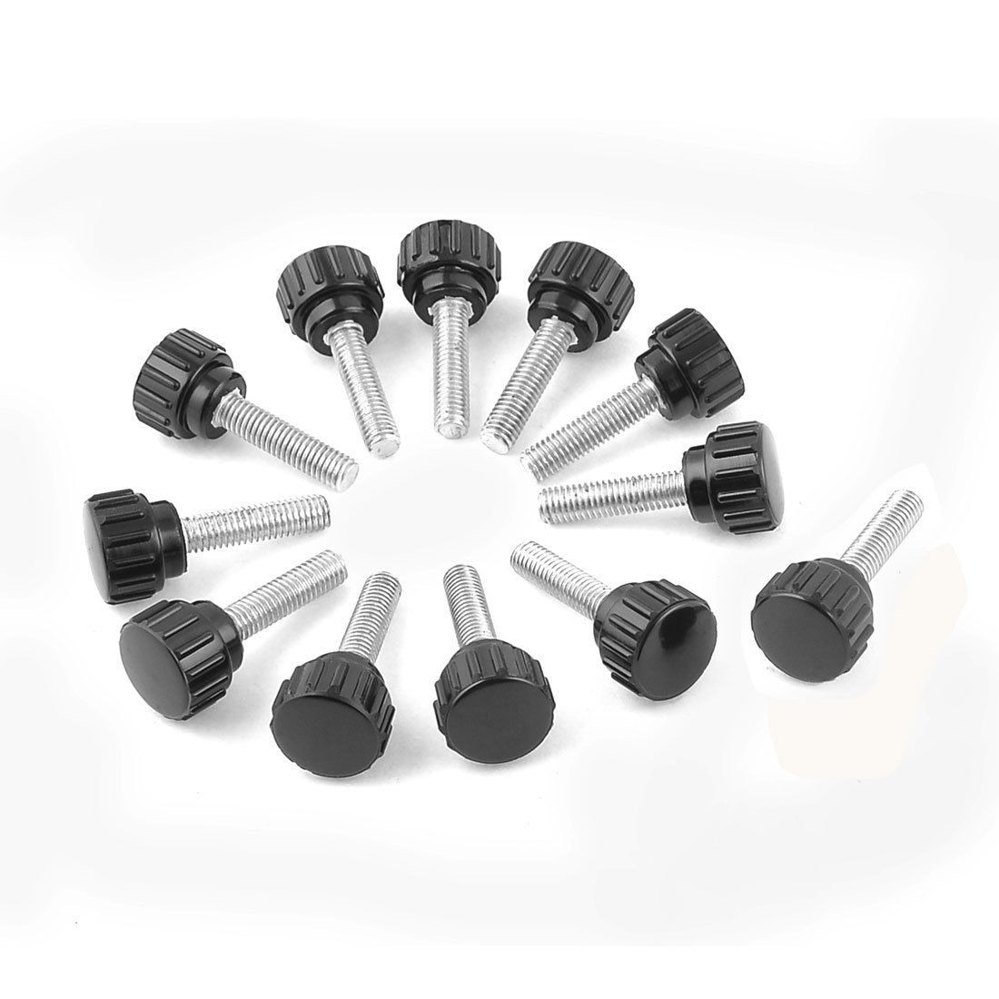 12 Pcs 31mm Length 5mm Threaded Straight Round Head Knurled Grip Knob