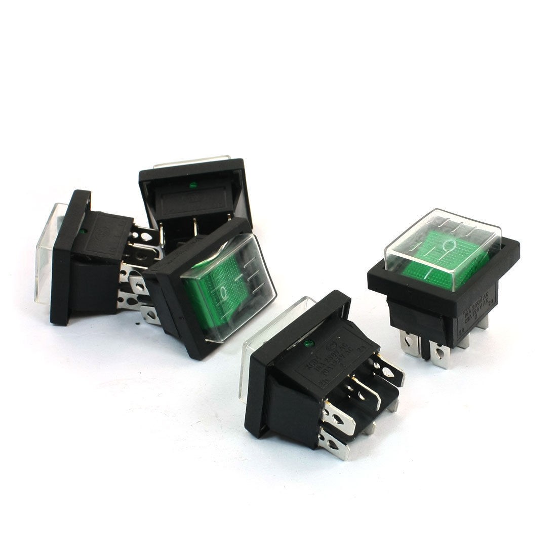 5PCS AC 250V/16A 125V/20A 2P2T Panel Mounted Waterproof Rocker Switch Green