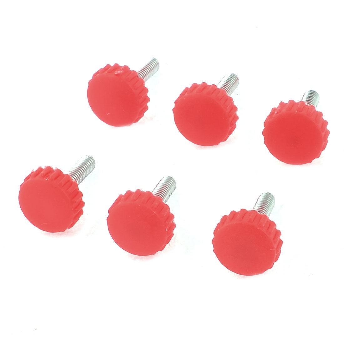 6 Pcs Red 6mm Male Threaded 32mm Length Knurled Grip Knobs