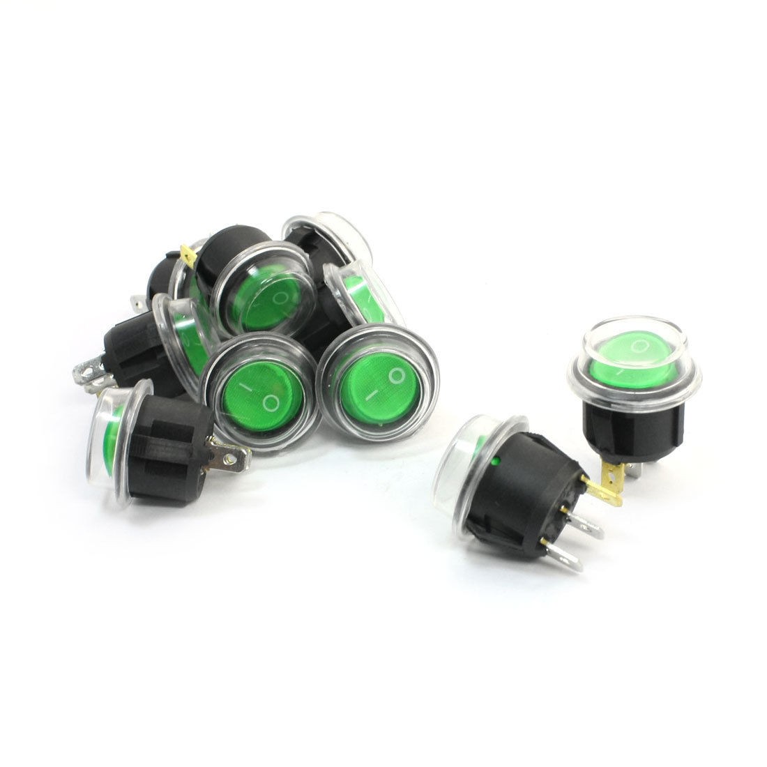 10Pcs Green Pilot Lamp 3 Pin Soldering SPST Waterproof Snap in Rocker Switches
