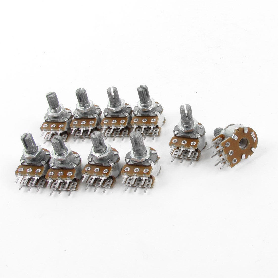 10PCS Top Adjustment Linear Dual Knurled Shaft Pots Potentiometers 50K Ohm B50K