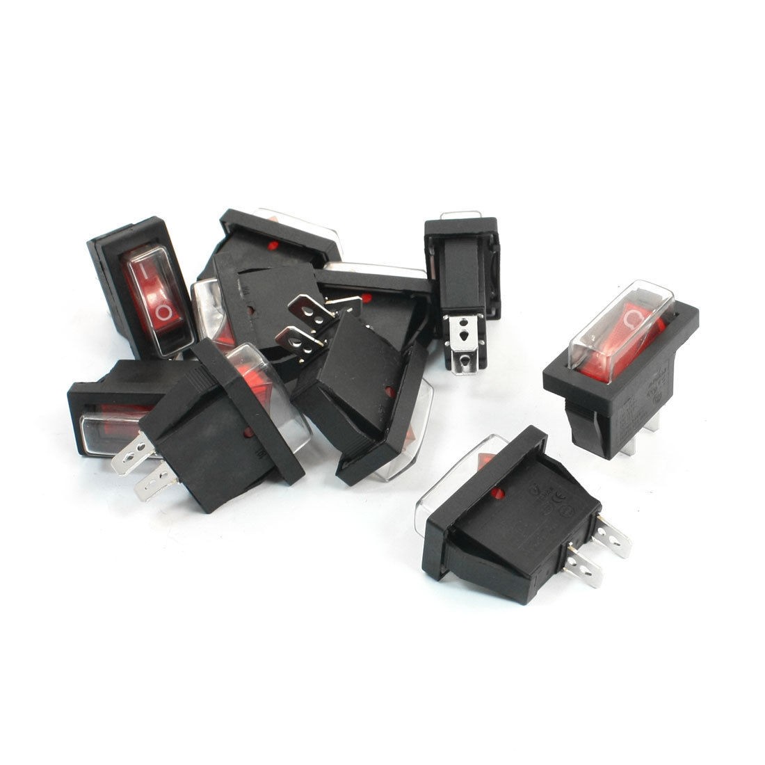 AC 250V/16A 125V/20A 2-Pin SPST I/O Red Light Waterproof Rocker Switch 10PCS