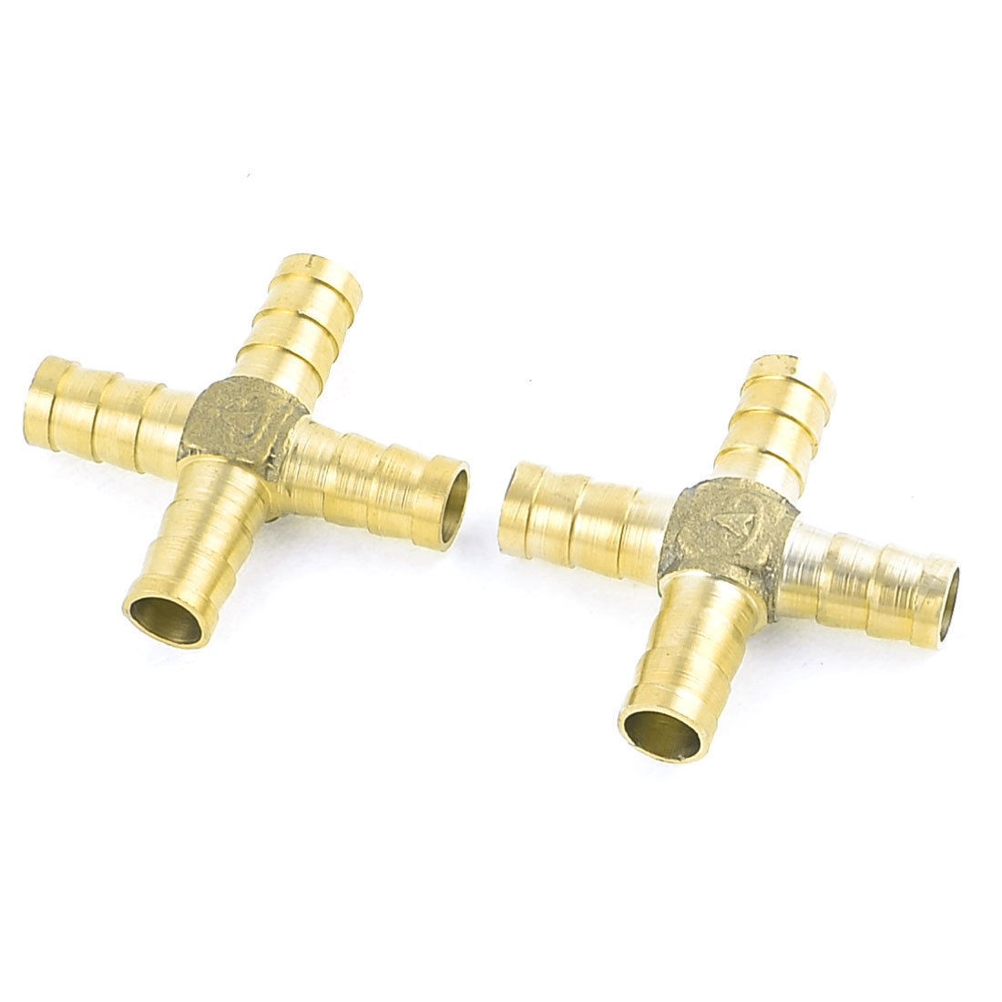 2 Pcs Brass 4 Way Cross Shape 10mm Hose Barb Connector Pipe Joint Fitting