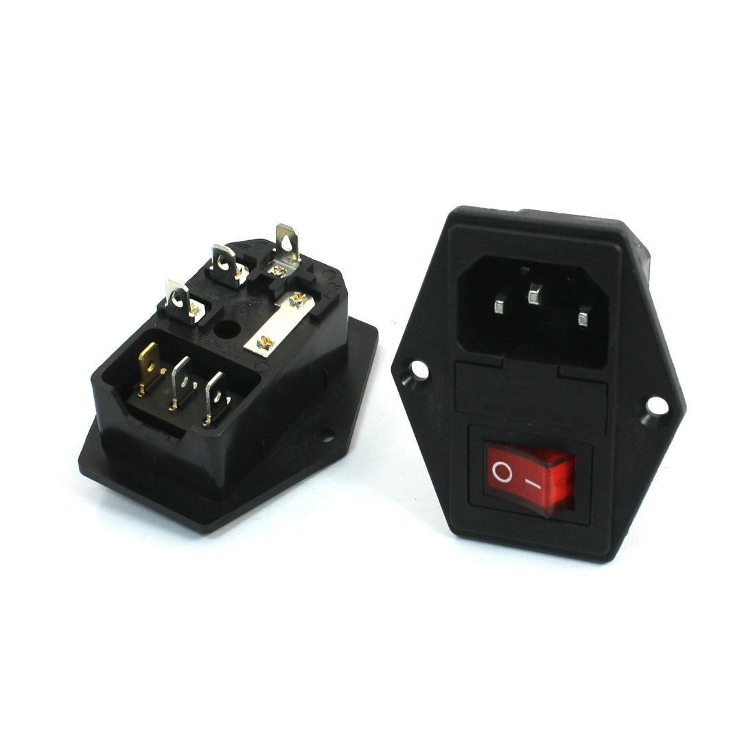 Panel Mount Fuse Holder IEC320 C14 Inlet Red Lamp SPST Switch Power Socket 2Pcs