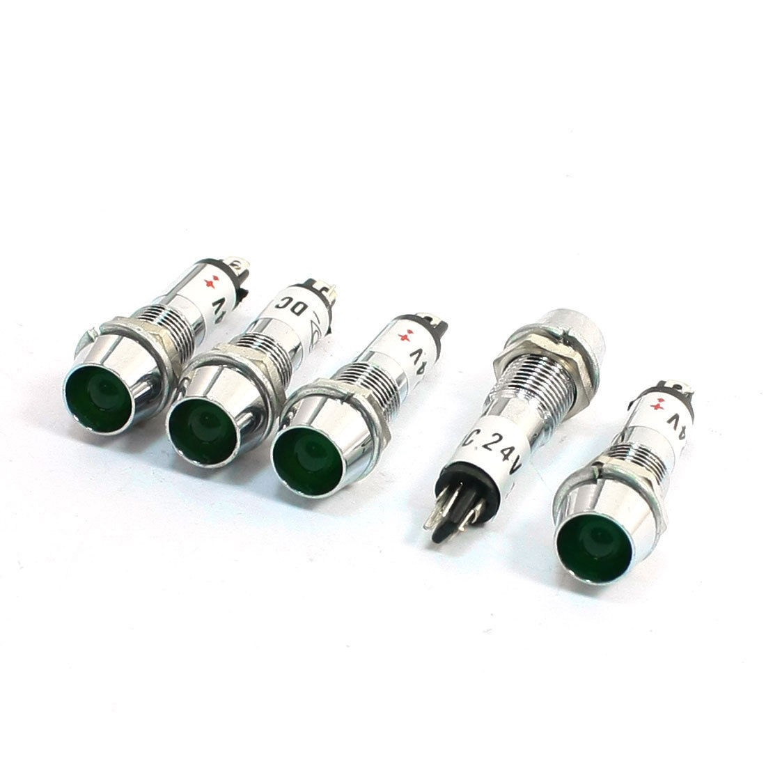 5 Pcs Green Light 2 Pin Terminal LED Signal Indicator Lamps DC 24V