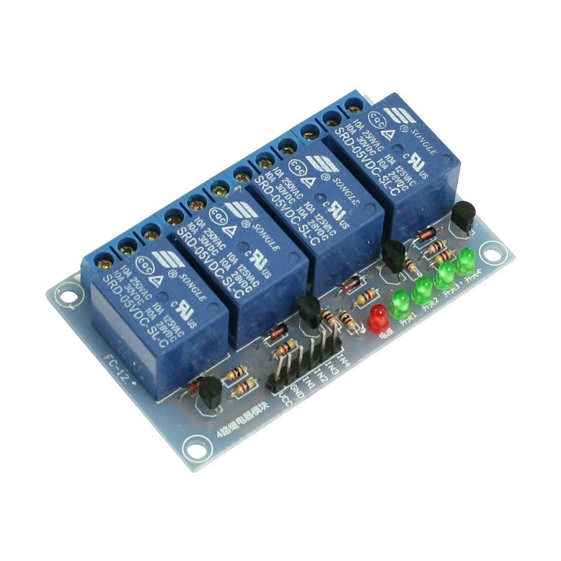 Blue SRD-05VDC-SL-C 4 Channels High Level DC 5V Coil Power Relay Module