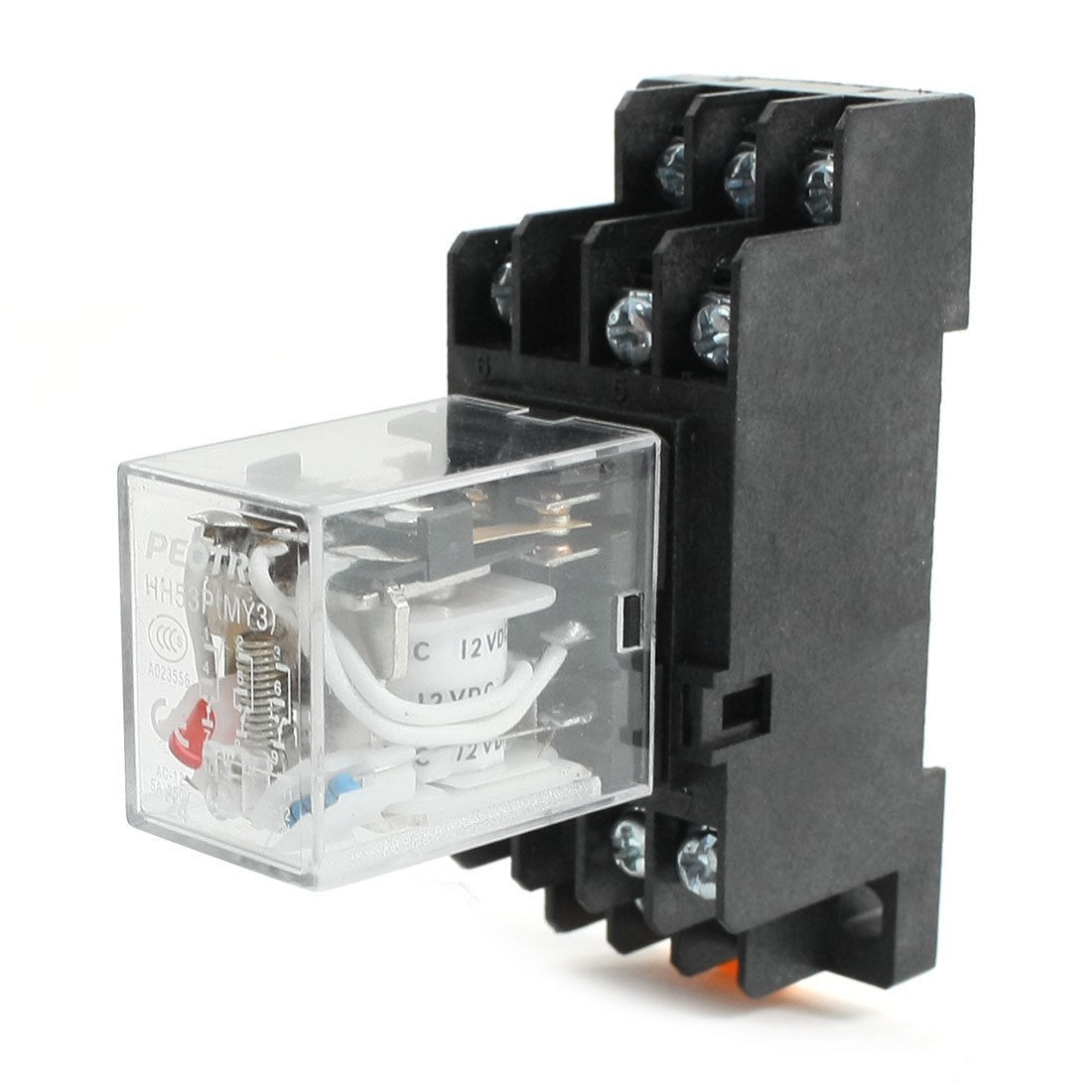 DC12V Coil 3PDT 11Pin 3NO 3NC DIN Rail Electomagnetic Relay w Socket