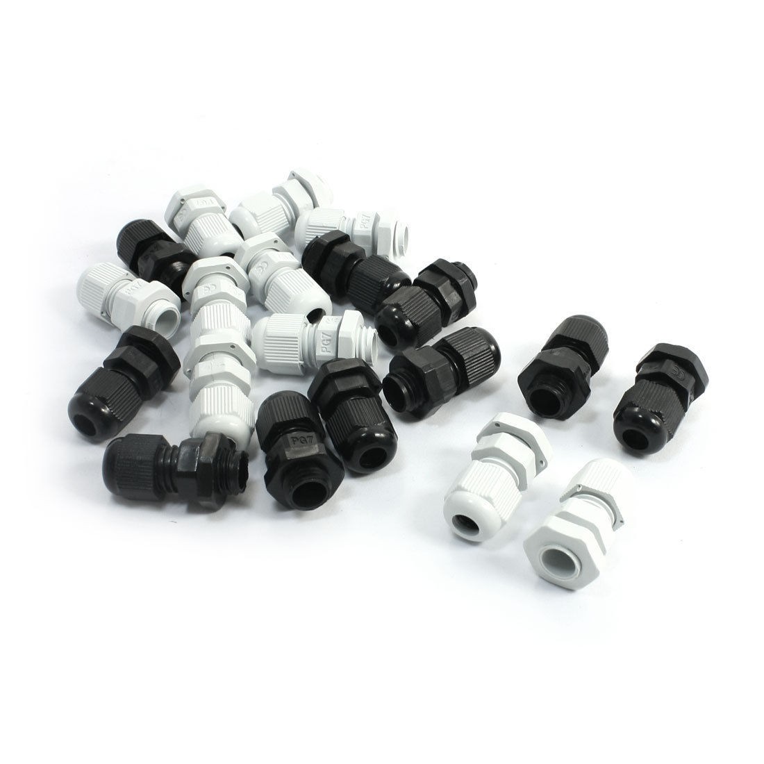 20Pcs Waterproof Adjustable PG7 3.5-6mm Cables Gland Joints Black White