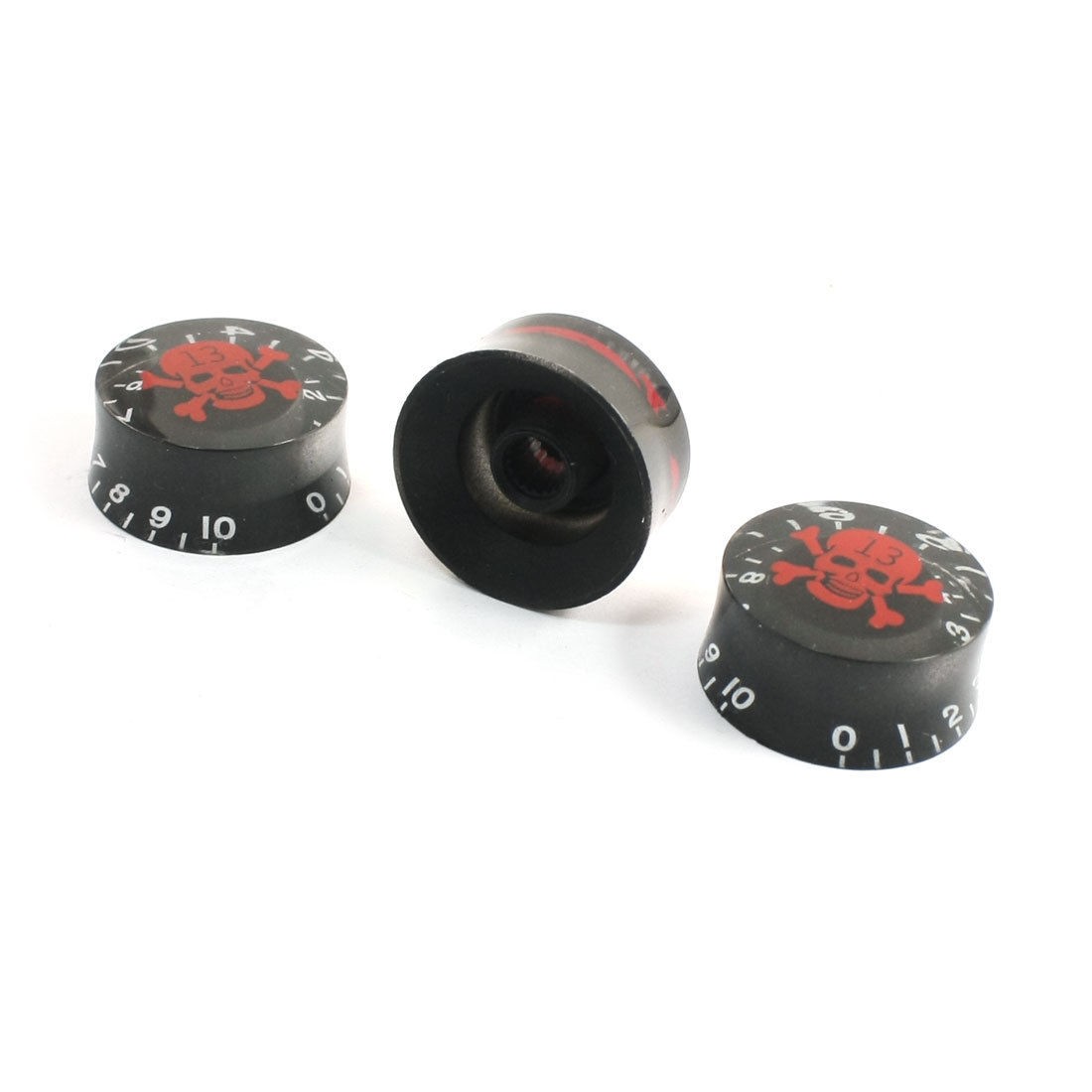 3Pcs Red Skull Print Plastic Insulated Guitar Voice Rotary Knob 0-10dB Scale
