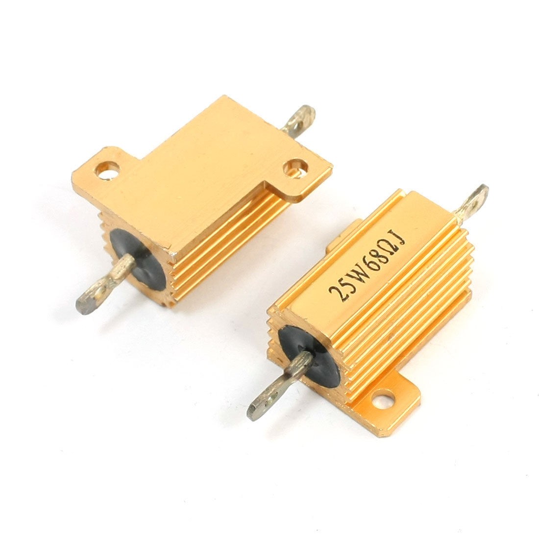 25W 68 Ohm Axial Wirewound Aluminum Case Resistor Gold Tone 2 Pcs