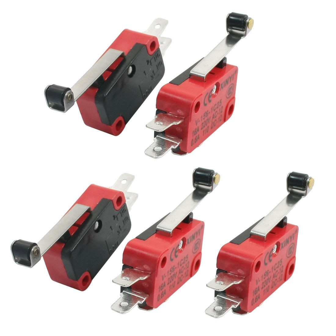 5 Pcs V-156-1C25 Micro Limit Switch Long Hinge Roller Momentary SPDT Snap Action
