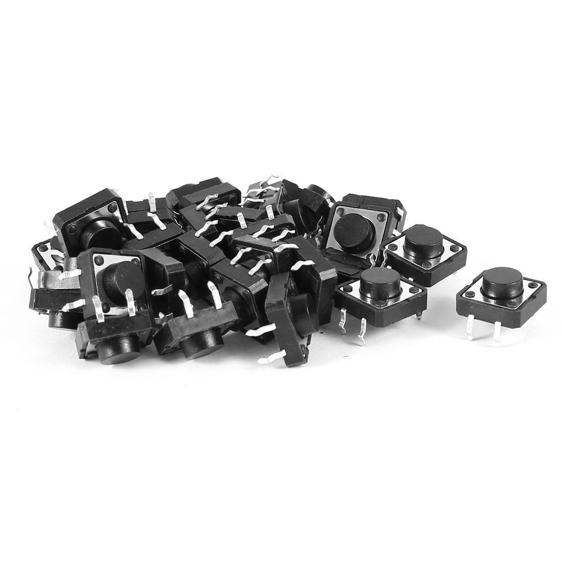 30 PCS 12mmx12mmx6mm Round Button 4 Pin Momentary Tact Tactile Switch Black