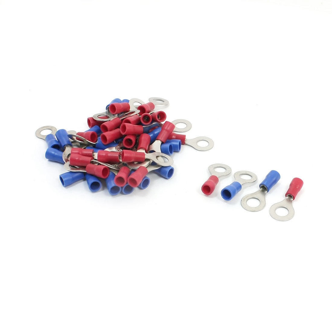 50Pcs RV2-6/RV1.25-6 Plastic Sleeve Insulated Ring Terminals Connectors