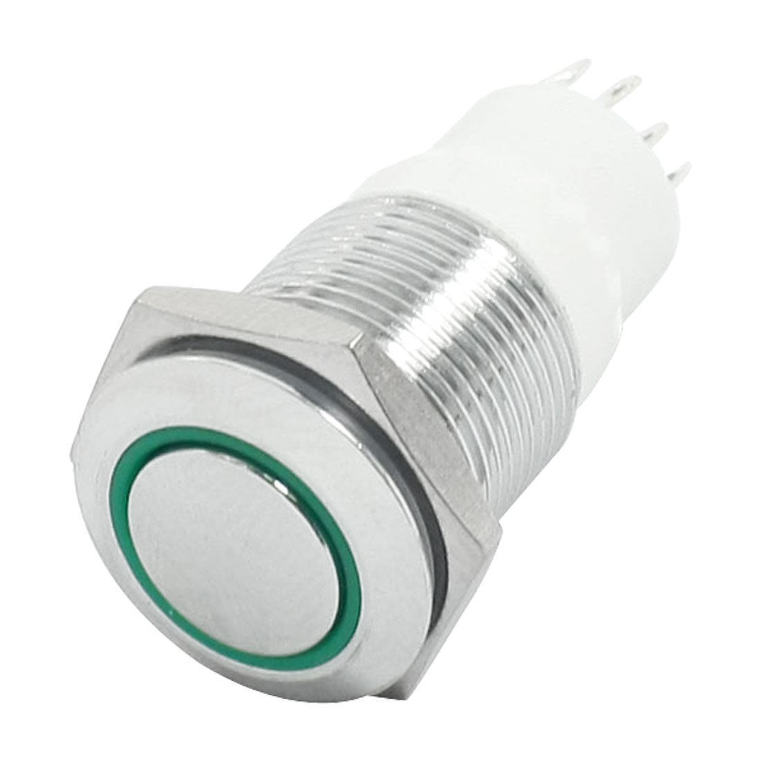 16mm Thread SPDT Momentary Green LED Angel Eye Flat Top Push Button Switch 6V 3A