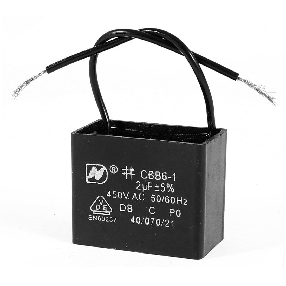 AC 450V 2uF Rectangular Black Wiring Motor Working Capacitor CBB61